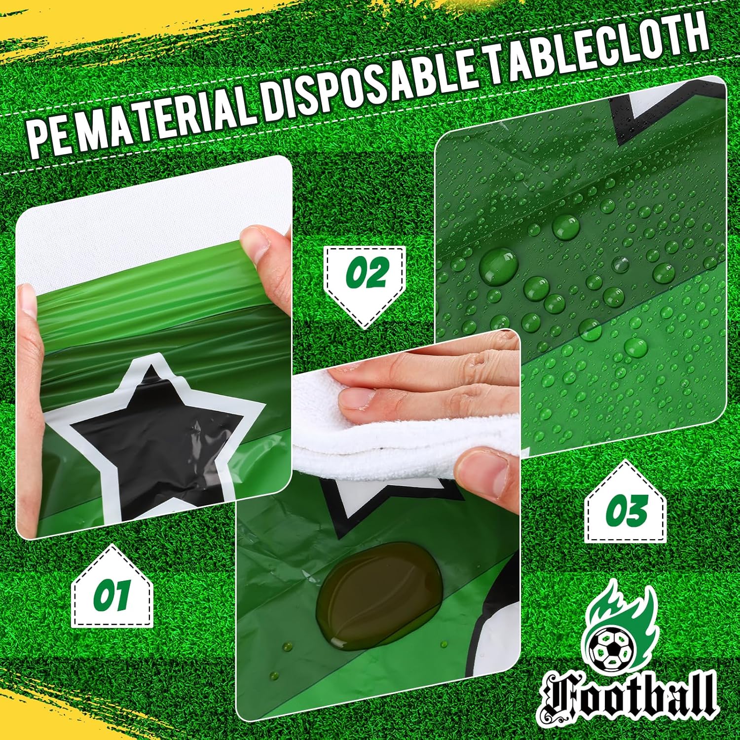 Oudain 6 Packs Soccer Party Decorations Supplies 54" x 108" Soccer Tablecloth, 3 Styles of Disposable Plastic Rectangular Table Covers for Soccer Themed Birthday Party Sports Game Decoration - Image 3