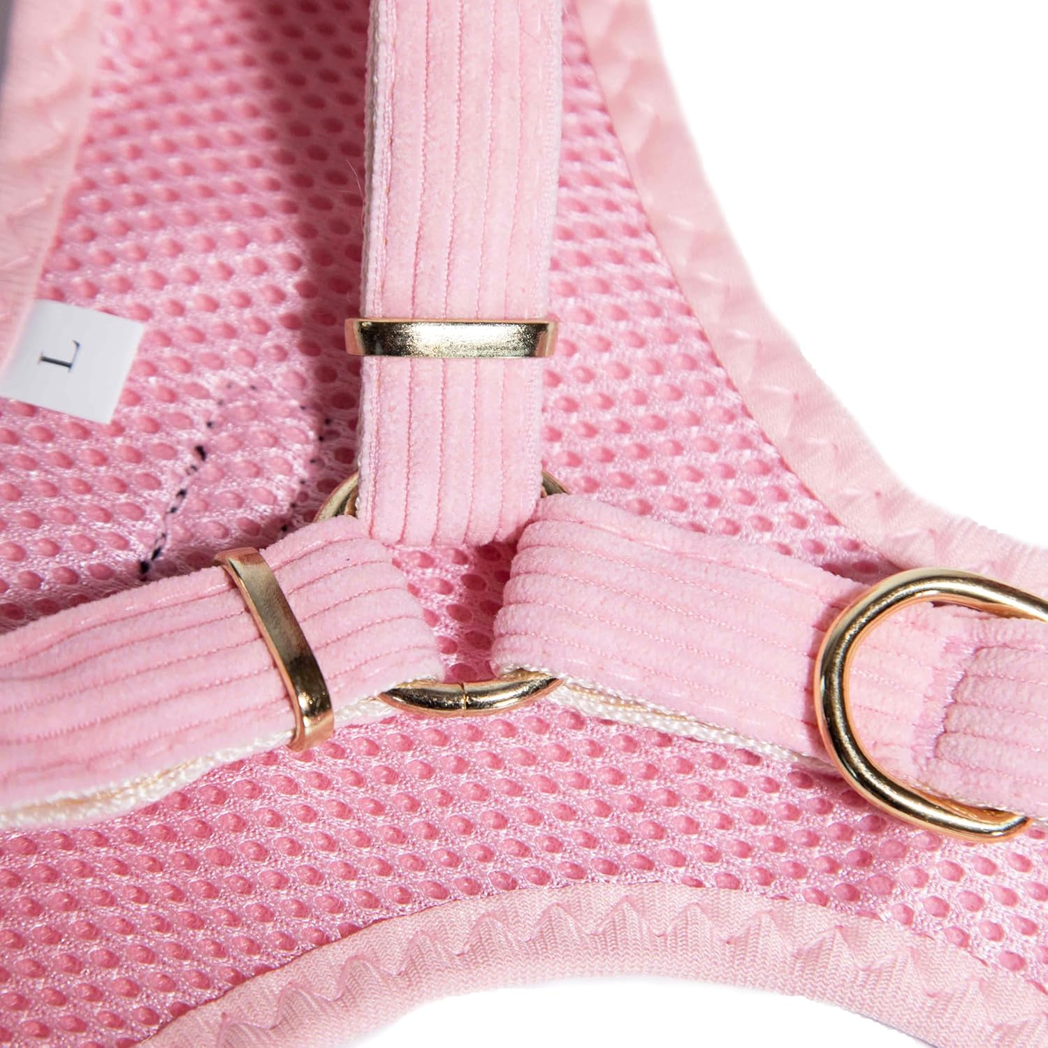 Glow Pups Dog Harness, Adjustable Corduroy Vest-Style Dog Harness with Gold Hardware, Breathable Mesh, Comfortable and Secure Fit, Light Pink, Large