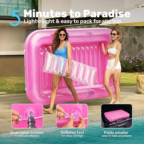 Miniatura 6 de SLOOSH Flotador inflable para adultos, con almohada, 216 x 145 cm, 4 en 1: balsa estilo tina bronceadora, camastro para tomar el sol, para fiestas