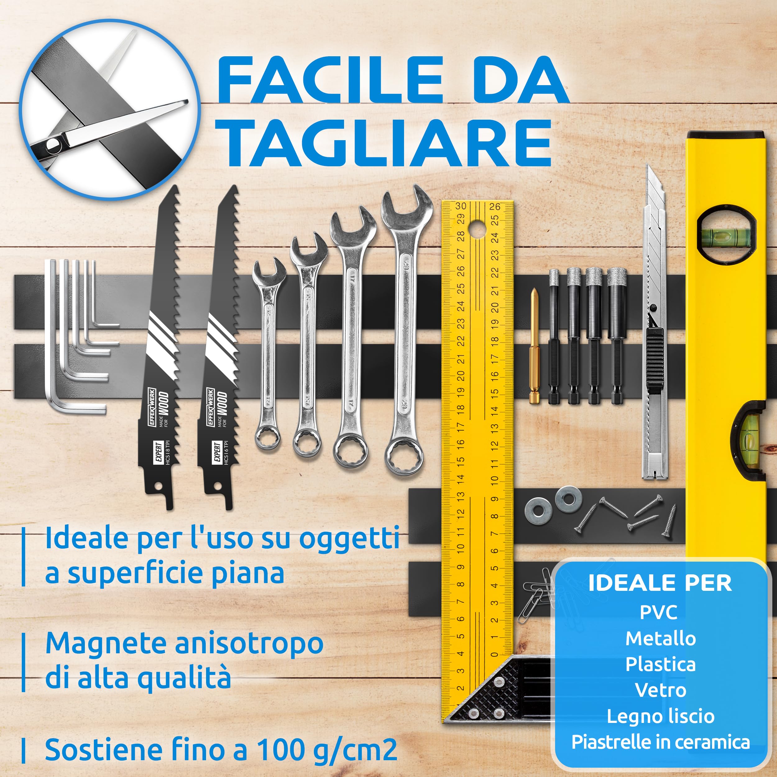 Rotolo di nastro magnetico - 12 metri - Strisce magnetiche extra spesse e larghe con retro autoadesivo resistente - Facili da tagliare e attaccare a superfici piane