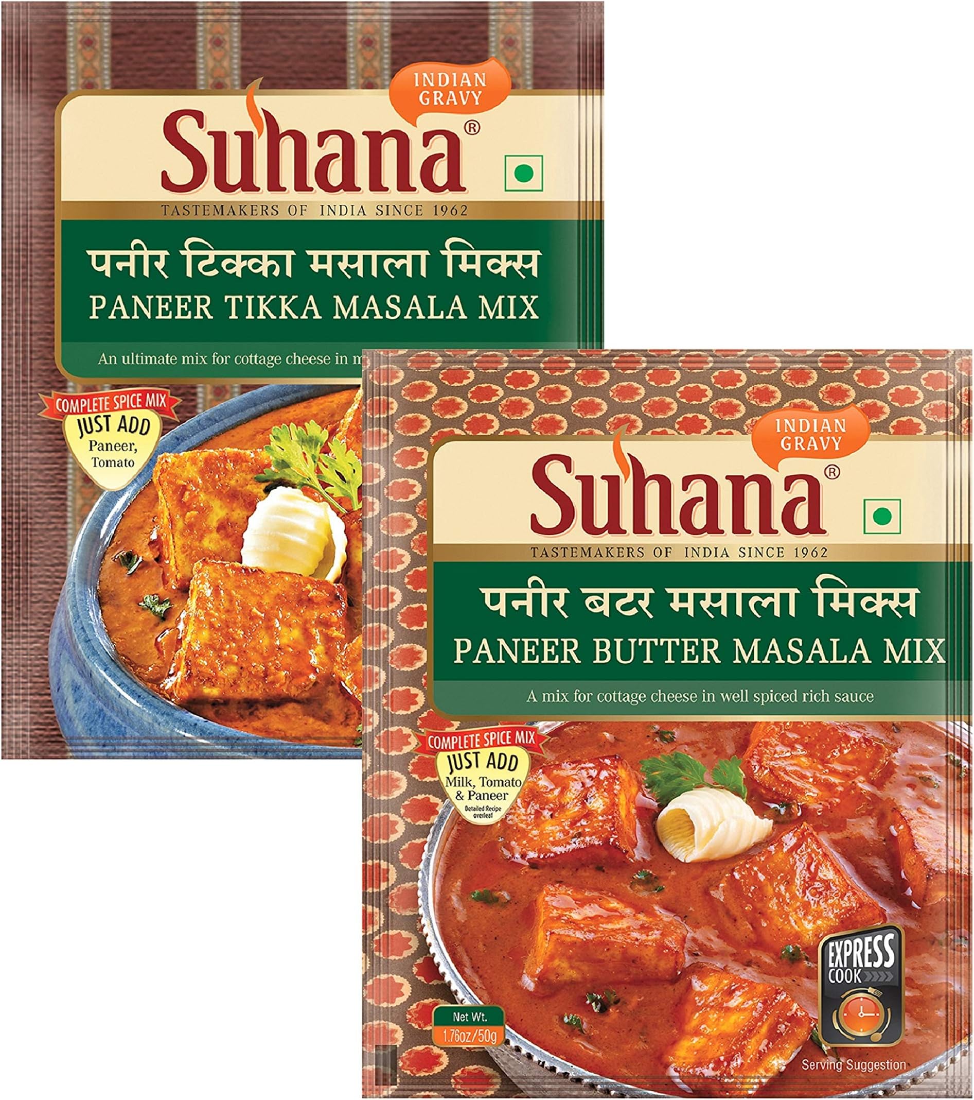Paneer Butter 50g x 4, Paneer Tikka 50g x 4 - Combo of 8 | Easy to Cook | Spice Mix