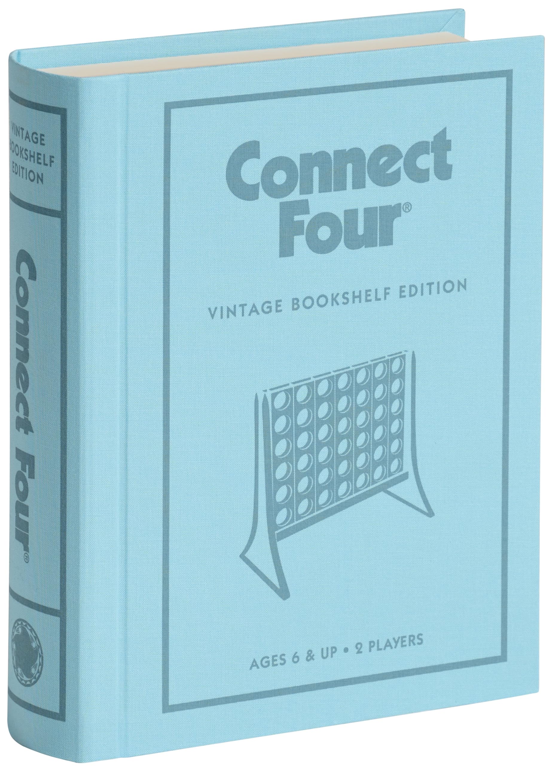 Connect Four Vintage Bookshelf Edition - 4 in a Row Game by WS Game Company, Fabric-Wrapped Book Box Display, Classic Strategy Tabletop Games for 2 Players, Ages 6+