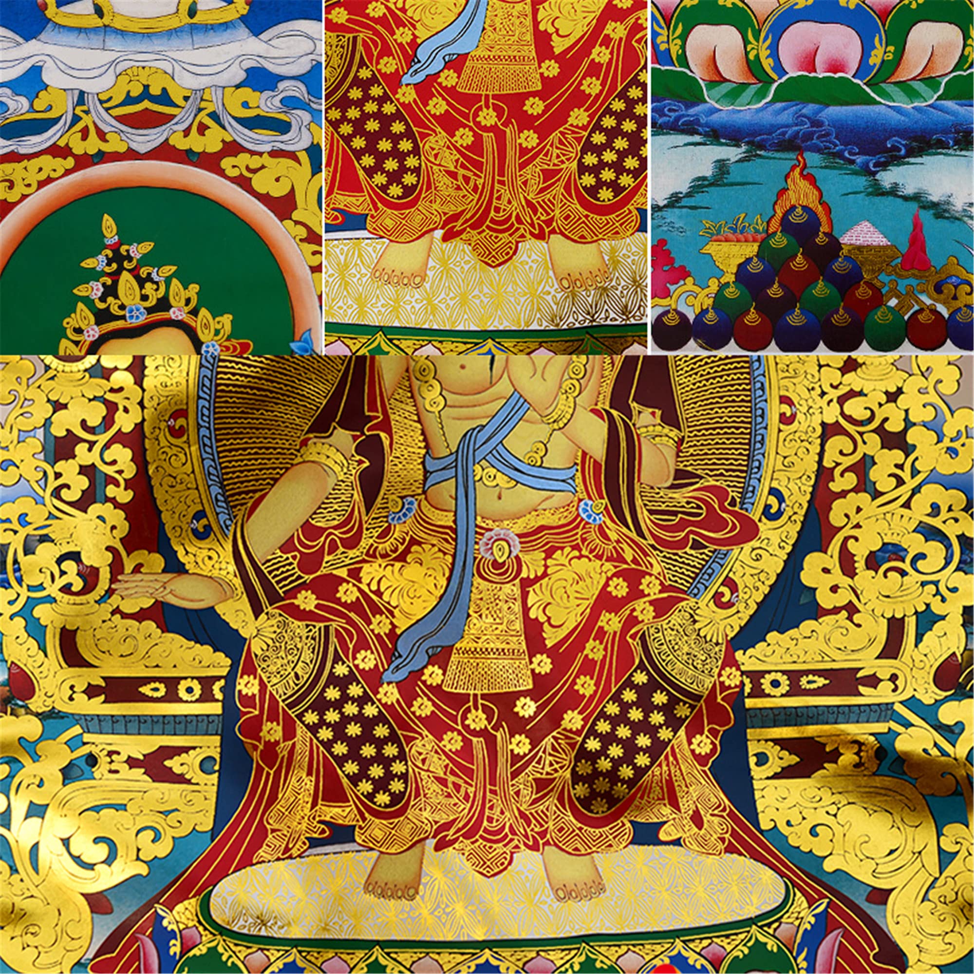Gandhanra Thangka Tibétain - Bouddha Maitreya Thangka - Peinture Tantrique Bouddha à Dorure - Tapisserie Mural pour Décoration Zen - Méditation et Relaxation Spirituelle