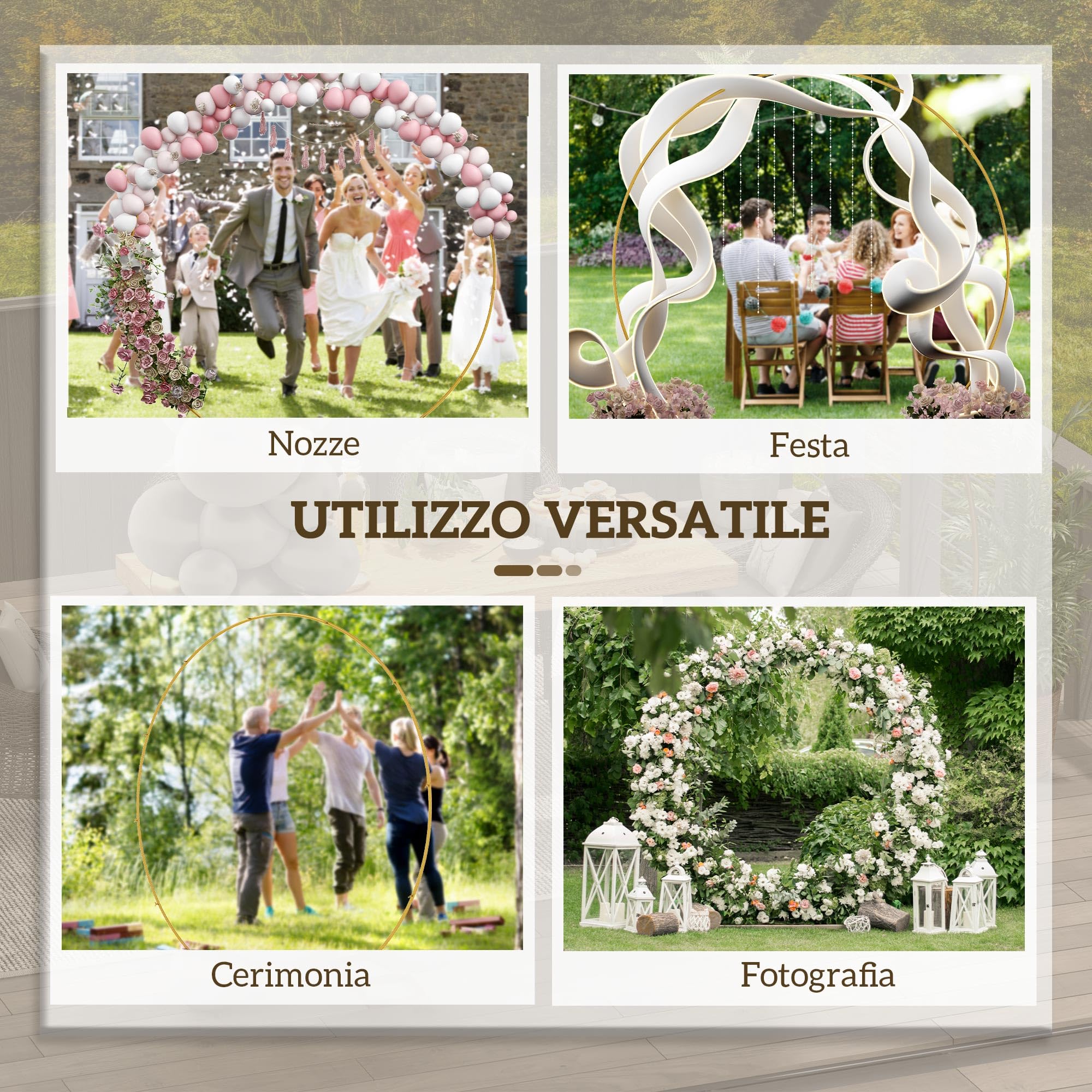 Outsunny Arco da Giardino in Acciaio, Archetto Nuziale per Palloncini e Piante Rampicanti per Cerimonie, Compleanni ed Eventi, 280x60x258 cm, Oro