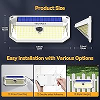 Vista 7 de TECKNET 461 luces LED solares para exteriores, ángulo de 270° y 3 modos de iluminación con sensor de movimiento, luces solares de seguridad