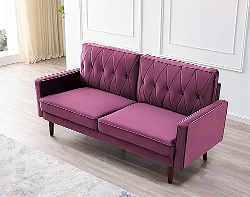 Miniatura 10 de Sofás de terciopelo copetudo de estilo moderno para sala de estar con tapicería de tela suave y marco de madera maciza, juego de sofá de 2 piezas y