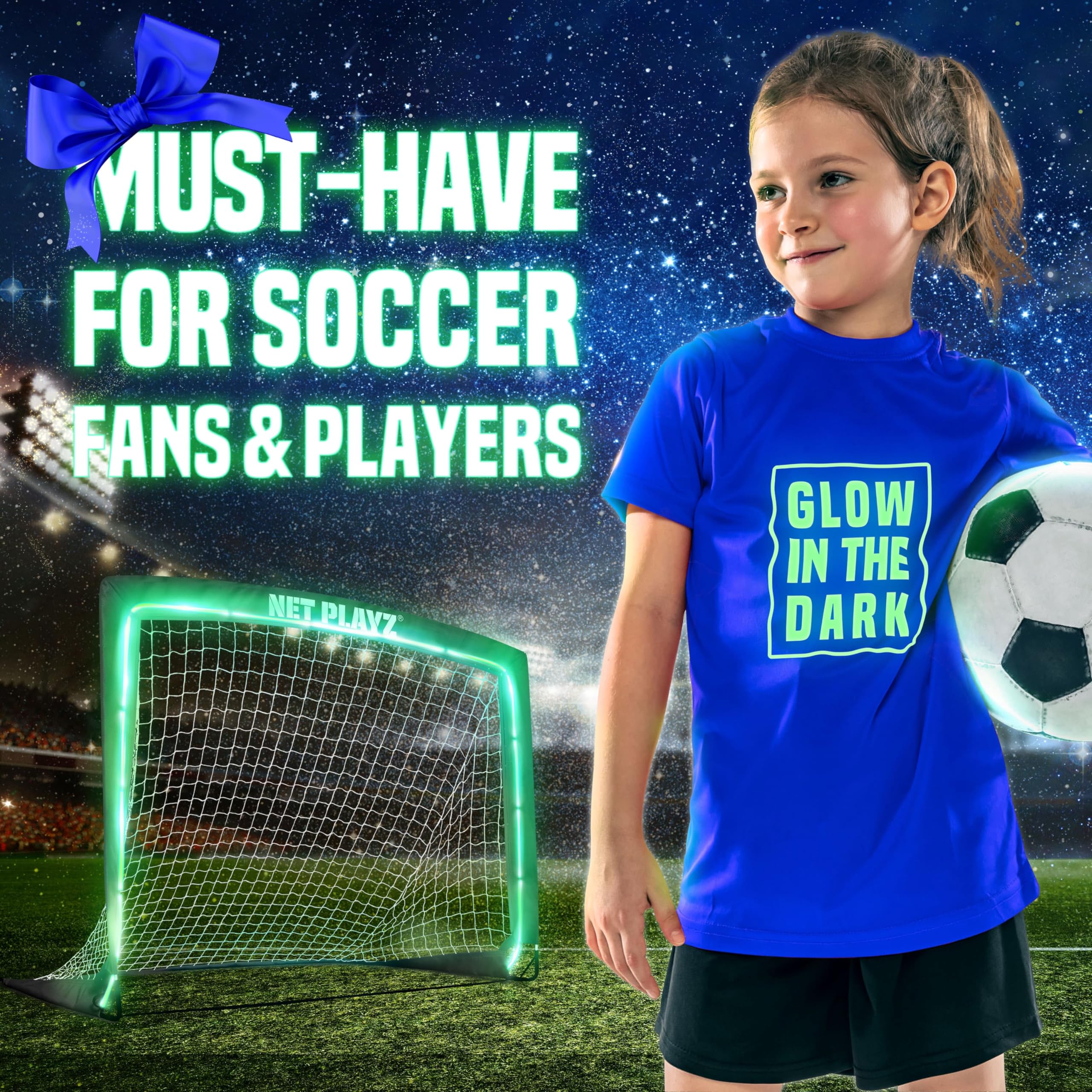 Red de fútbol para regalos, porterías de fútbol iluminadas, brillan en la oscuridad, porterías de fútbol portátiles y emergentes