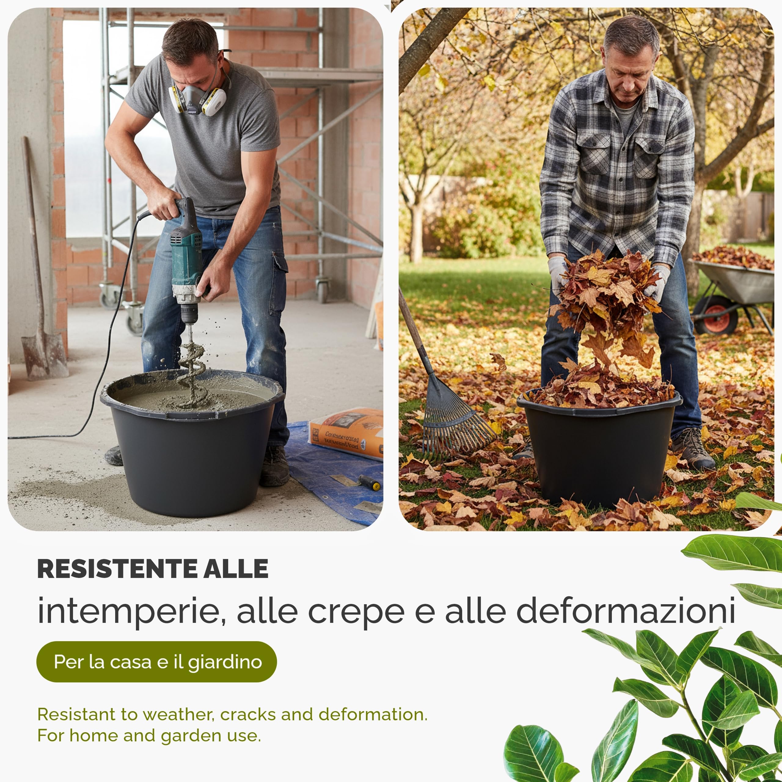 Garronda Mastello in Plastica Grande 2 Pezzi 65 L Rotondo – vasca per malta robusta in plastica riciclata, contenitore da muratore per cantiere, giardino e casa GD-0170