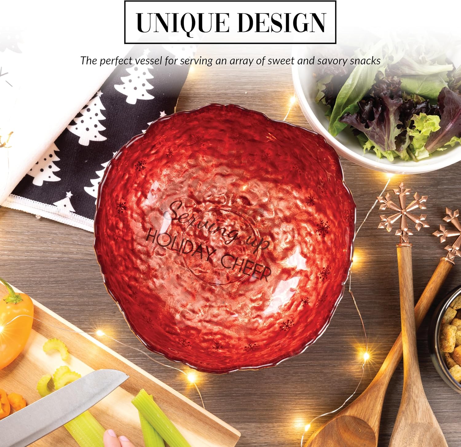 Pavilion - Serving Up Holiday Cheer - 9.5" Bronze Serving Dish Tray Bowl Kitchen Holiday Winter Seasonal Christmas Kitchen Serving Utensils Mixing Gift Hostess Present