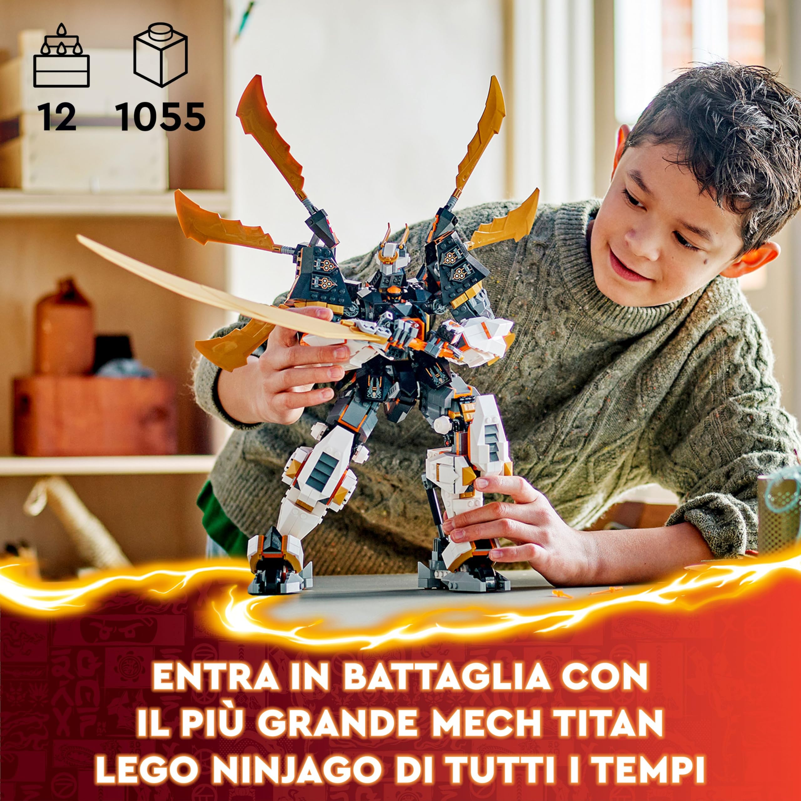 LEGO NINJAGO Mech Drago Titanio di Cole, Grande Set di Giochi d'Avventura per Bambini e Bambine da 12 Anni, Personaggio da Costruire con Spada Giocattolo e 1 Minifigure, Regalo di Compleanno 71821
