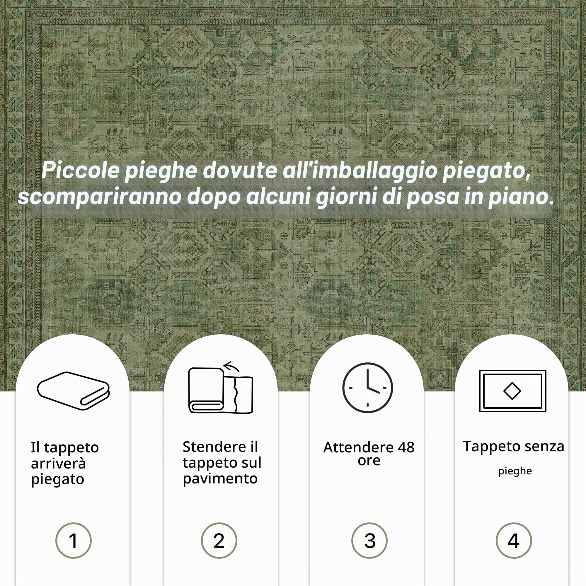 BEIMO Tappeto Salotto Vintage, Tappeti Ingresso Interno, Tappeto Antiscivolo Lavabile, Grandi Tappeti Persiano per Cucina, Camera Da Letto, Ufficio, Bambù Verde, 200x290cm