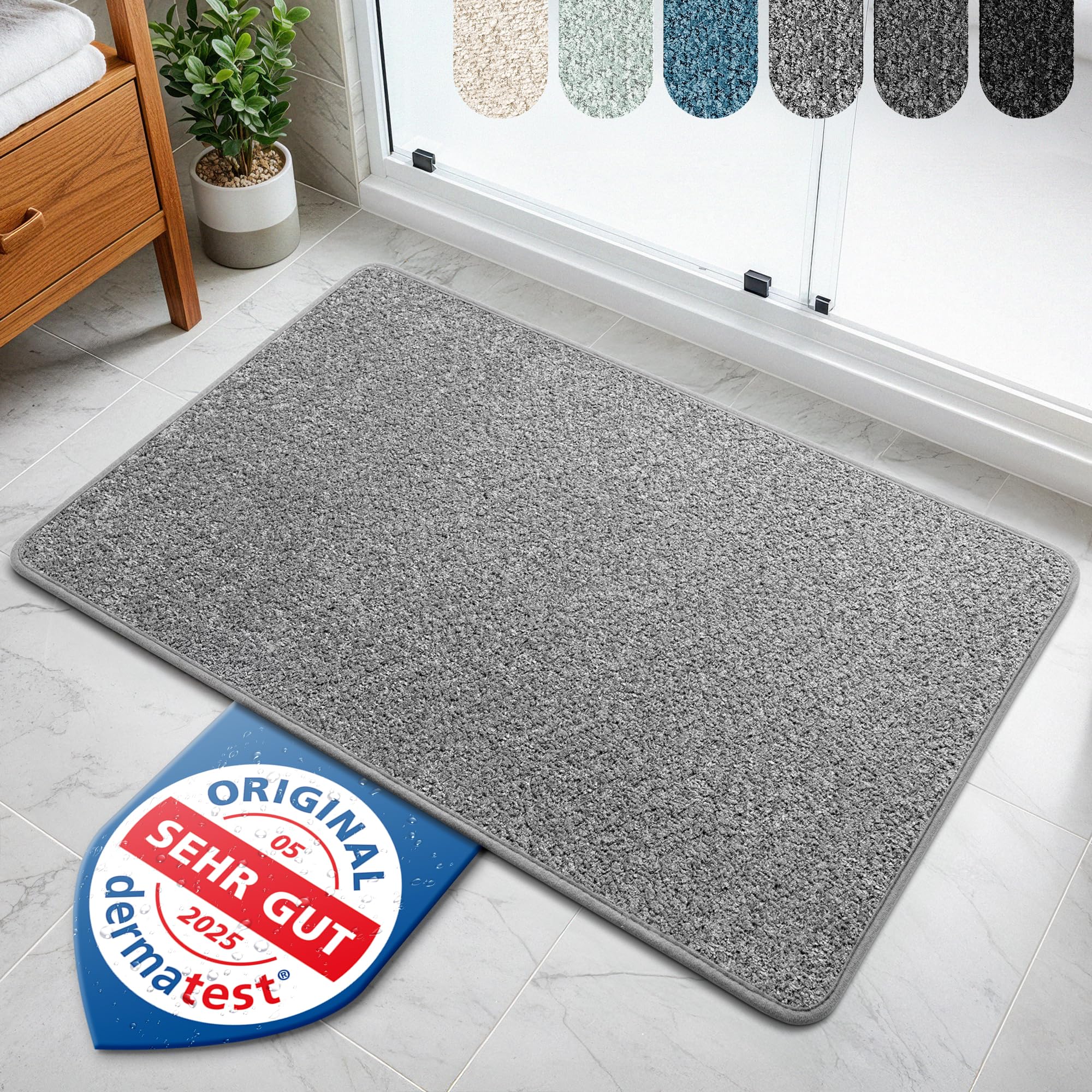 Bodenständig® Badematte rutschfest waschbar - Badvorleger Hellgrau | Kurzfasern 2.0 - schnelltrocknend & pflegeleicht - Duschvorleger 40x60cm - dermatologisch getestet & hautfreundlich