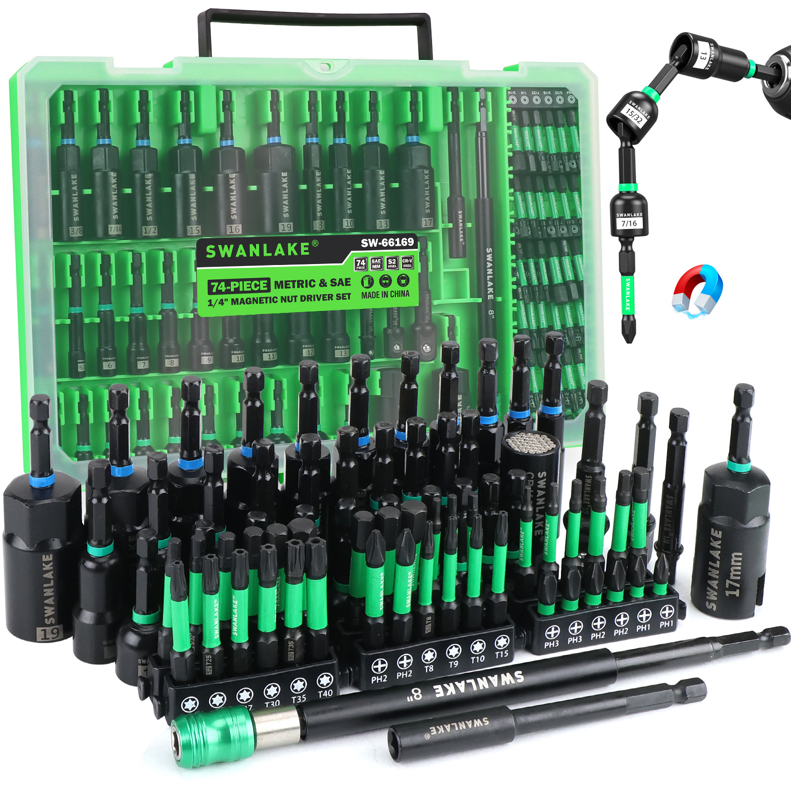 Amazon.com: 74-Piece Magnetic Nut Driver Set for Impact Drill