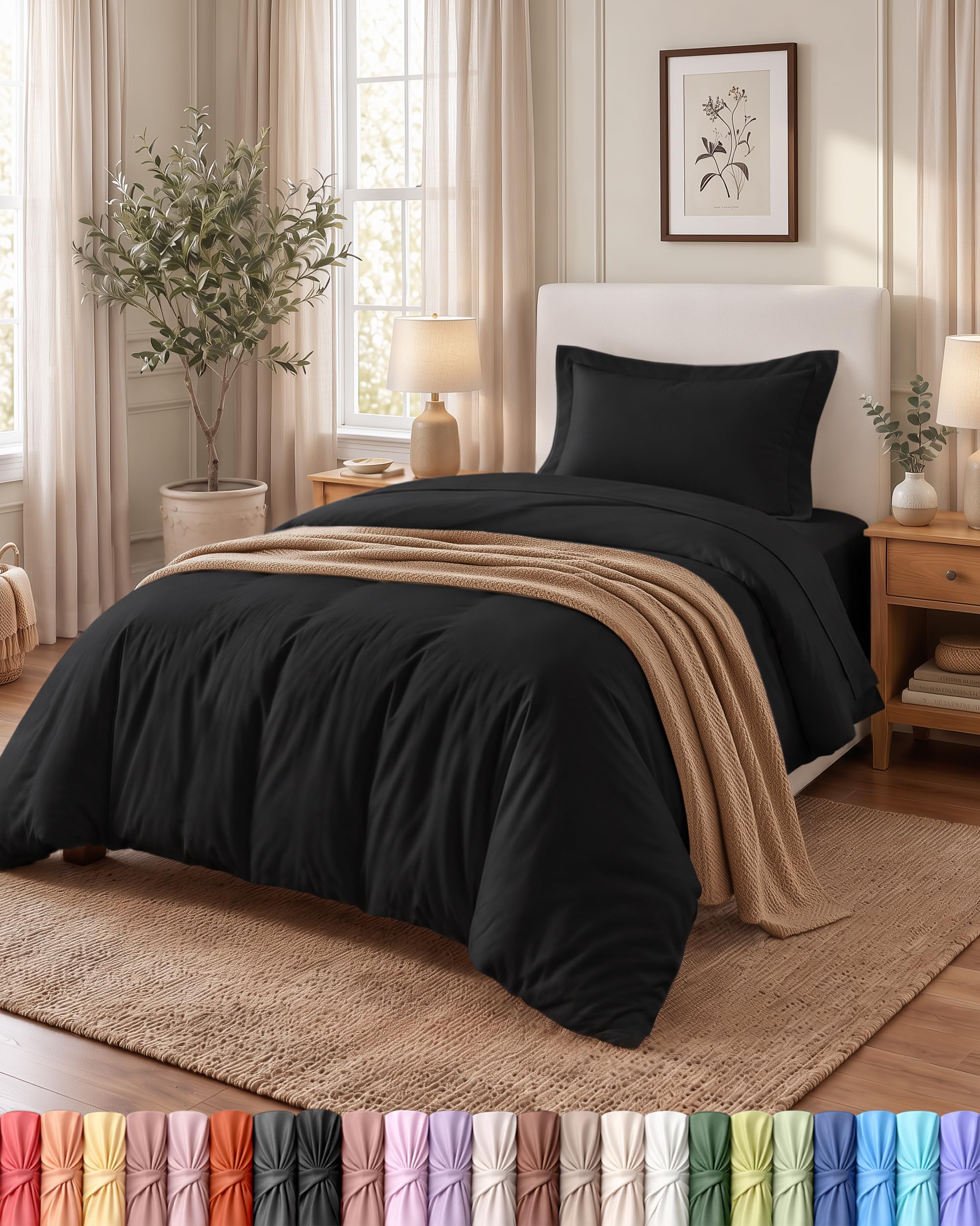Duvet Cover Twin/Twin XL, 2 PC Cotton Like Polyester, Zipper Closure, Black