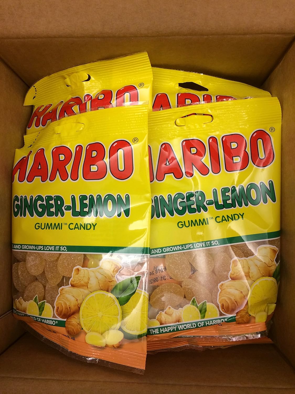 HARIBO Gummi Candy, Ginger-Lemon Gummy Candy, 4 Ounce Share Size Bags (Pack of 12) Delicious Soft & Chewy Sweet Snacks, Zesty Lemon & Warm Ginger Flavor