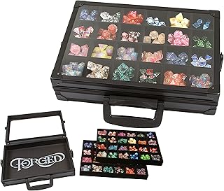 Forged Dice Co. Dice Display Case and Rolling Tray with 2 Removable Divided Dice Trays - Storage Box Holds up to 480 Metal or Plastic Polyhedral Dice Sets - Great for Dice Collectors or RPG D&D Games