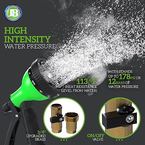 Miniatura 6 de J&B XpandaHose Manguera de jardín expandible de 50 pies, 3750D, núcleo de látex de 4 capas, conectores de latón de 34 pulgadas, boquilla de 10