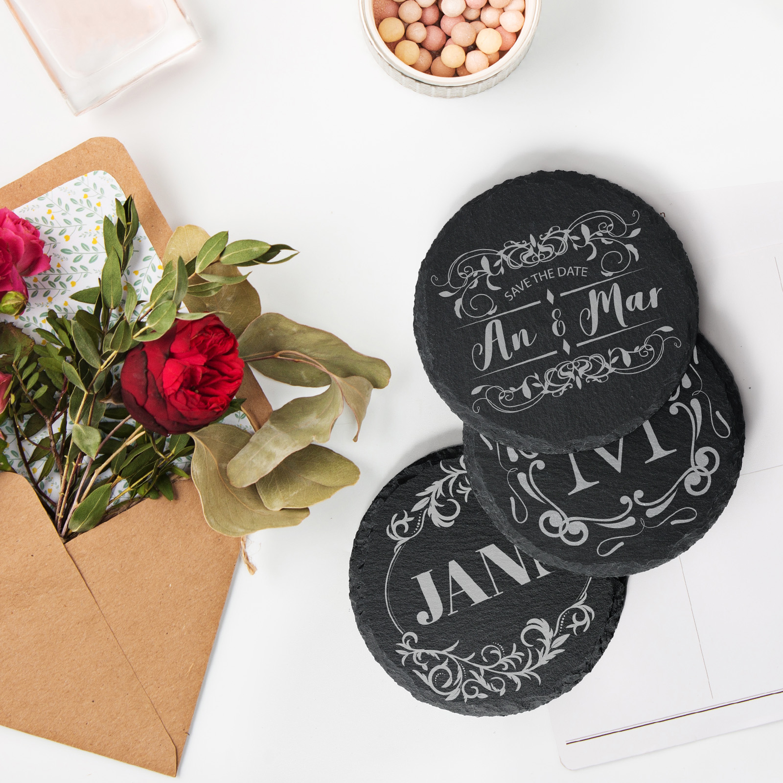 MAPRIAL 36 PCS Slate Coasters Bulk – 4 Inch Black Stone Coasters, Square & Round, For Laser Engraving & DIY