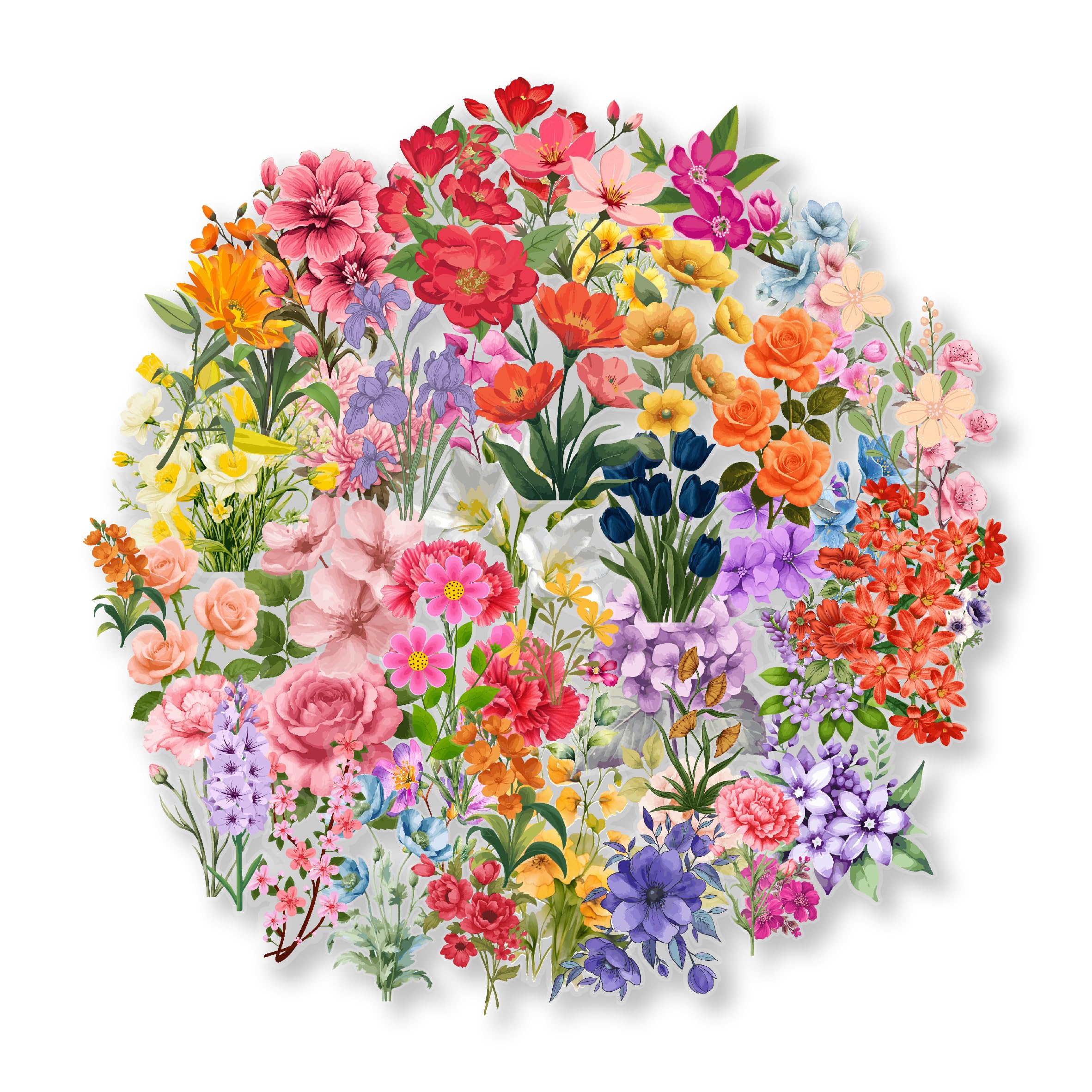 50Pcs Transparent Multi Colour Flower Stickers for Scrapbook Journal Laptop Water Bottle | Craft Decor for Kids Flower Lovers-image-46