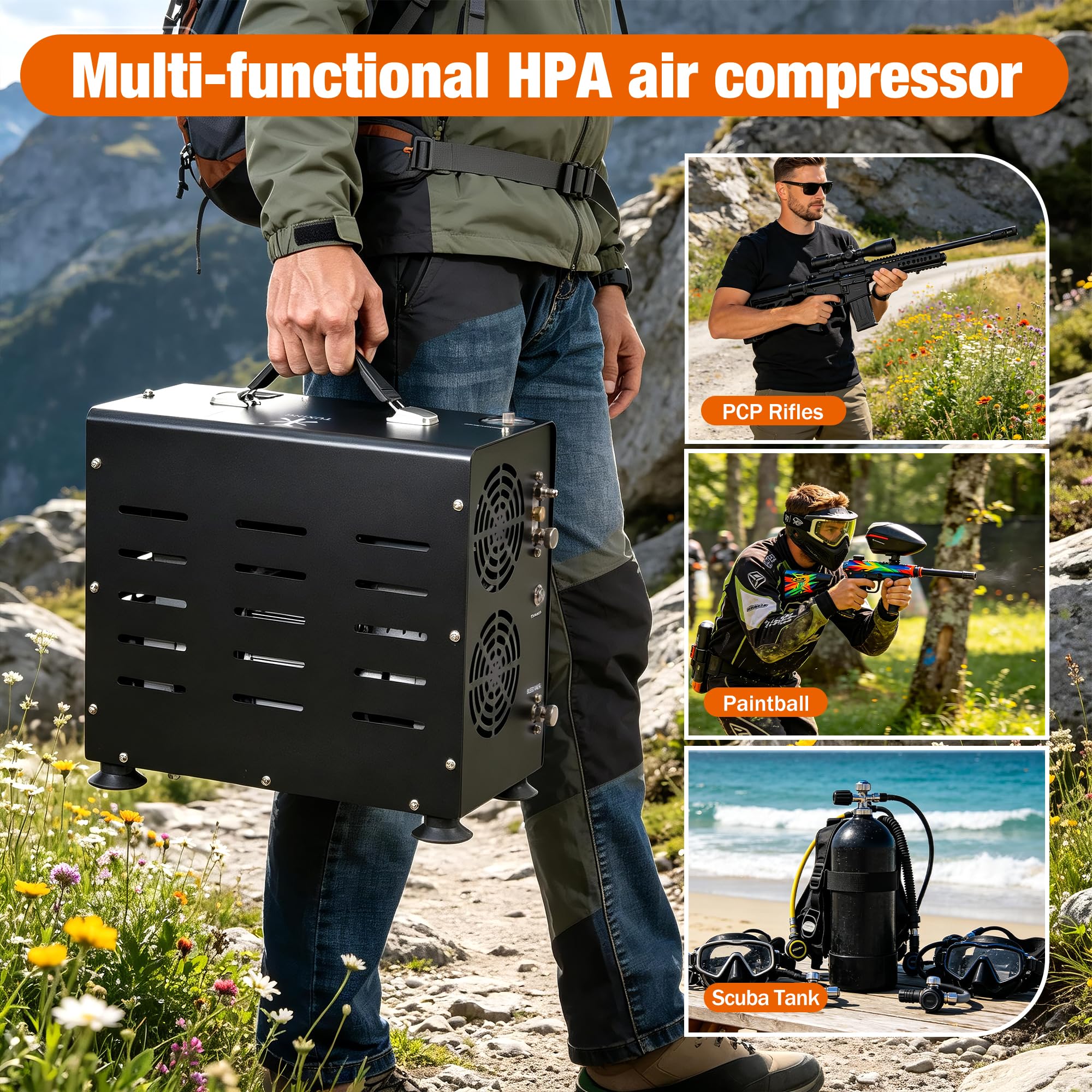 TUXING Compresor de Aire PCP, 4500 PSI/30 MPa Compresor Portátil de Rifle de Aire PCP de Doble Cilindro de 800 W, Parada Automática | Bomba Compresora con Sistema de Refrigeración por Ventilador