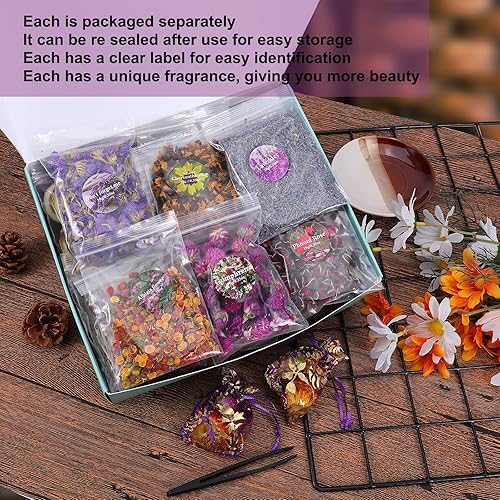 Miniatura 7 de SACATR Flores secas, kit de 50 bolsas de hierbas secas 100% naturales para hacer jabón, velas, fabricación de joyas de resina, baño, uñas, incluye