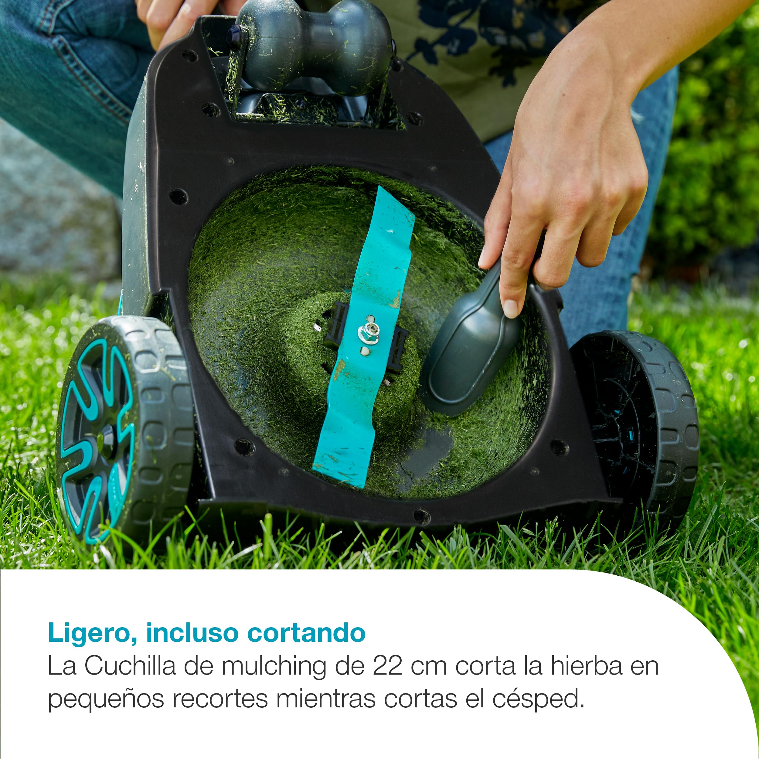 Gardena Set listo para usar cortacésped a Batería 22/18V P4A: Pequeño, Ligero, Cuchilla de mulching, Céspedes de hasta 50 m², Sin cable (14620-20)