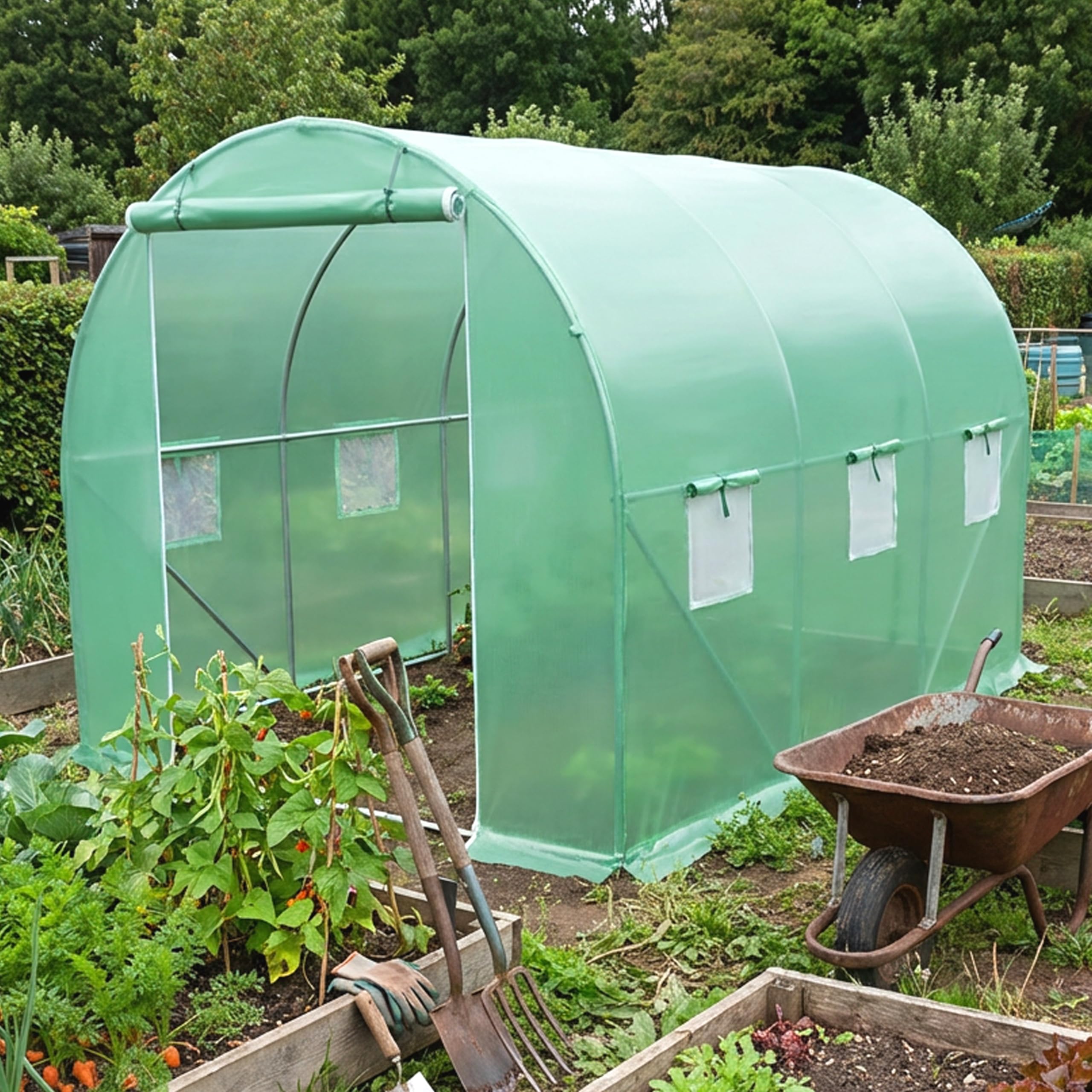 Polytunnel 2 x 3m with 19mm Galvanised Steel Frame Greenhouse Poly Tunnel By Garden Universe PT02-3 (19mm)-Amz