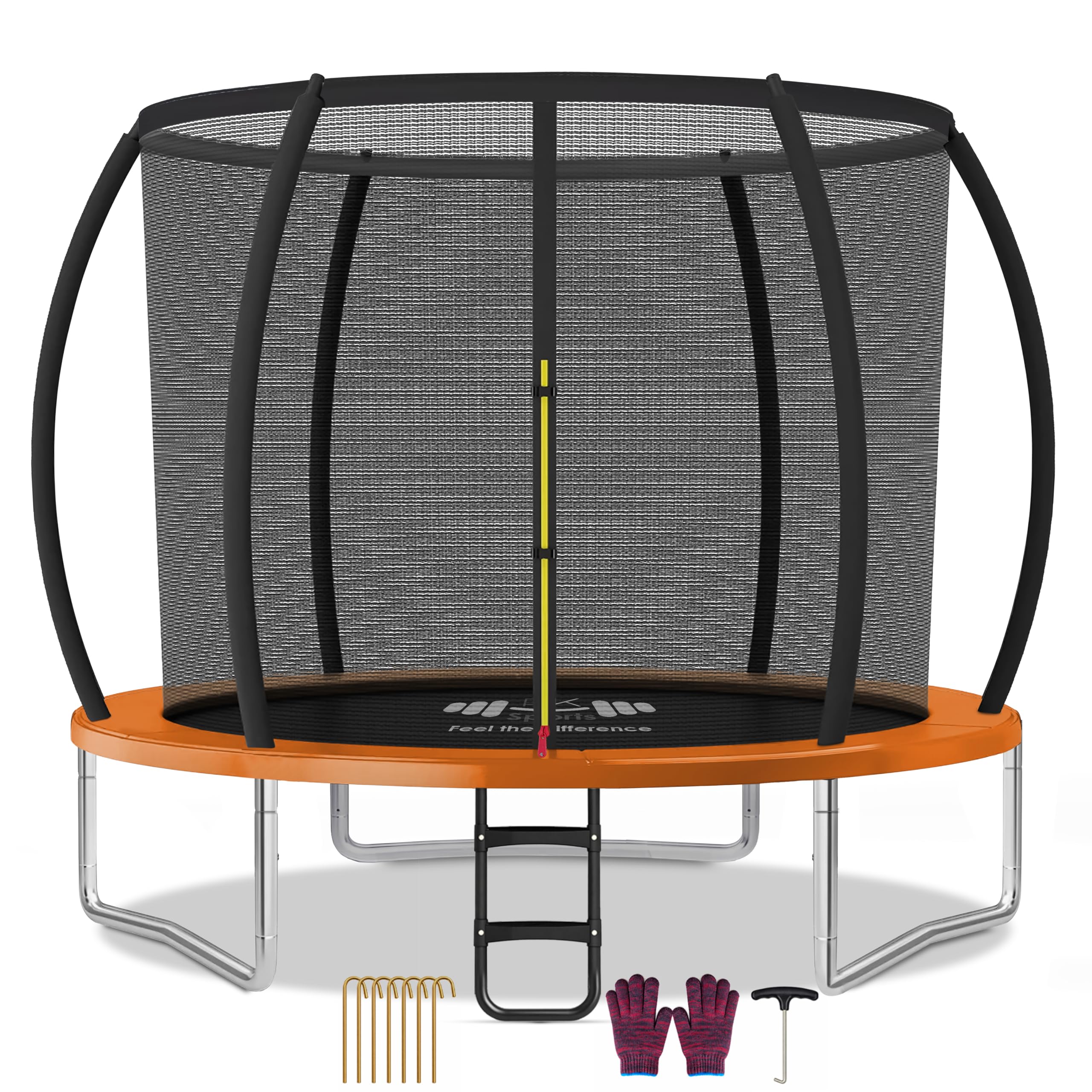 FK Sports Outdoor Trampoline 6FT/8FT/10FT/12FT Rebounder Trampolines for Toddlers, Kids & Adults with Safety Enclosure Net, Anti-tear, UV-Proof Pad, Exercise & Fitness (8ft Trampoline With Ladder)