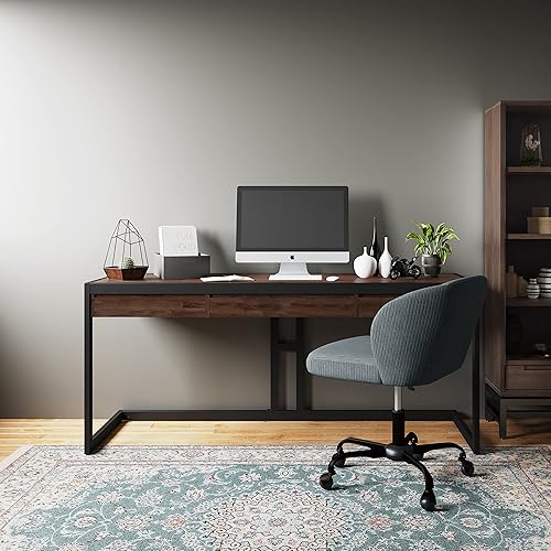 Miniatura 51 de SIMPLIHOME Erina Desk - Escritorio de madera maciza de acacia y metal de 60 pulgadas de ancho en color marrón carbón envejecido, mesa industrial