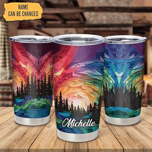 Miniatura 8 de Hyturtle Regalos personalizados para los amantes de la aurora boreal  Aurora Rainbow Skyline Prints vaso de acero inoxidable con nombre