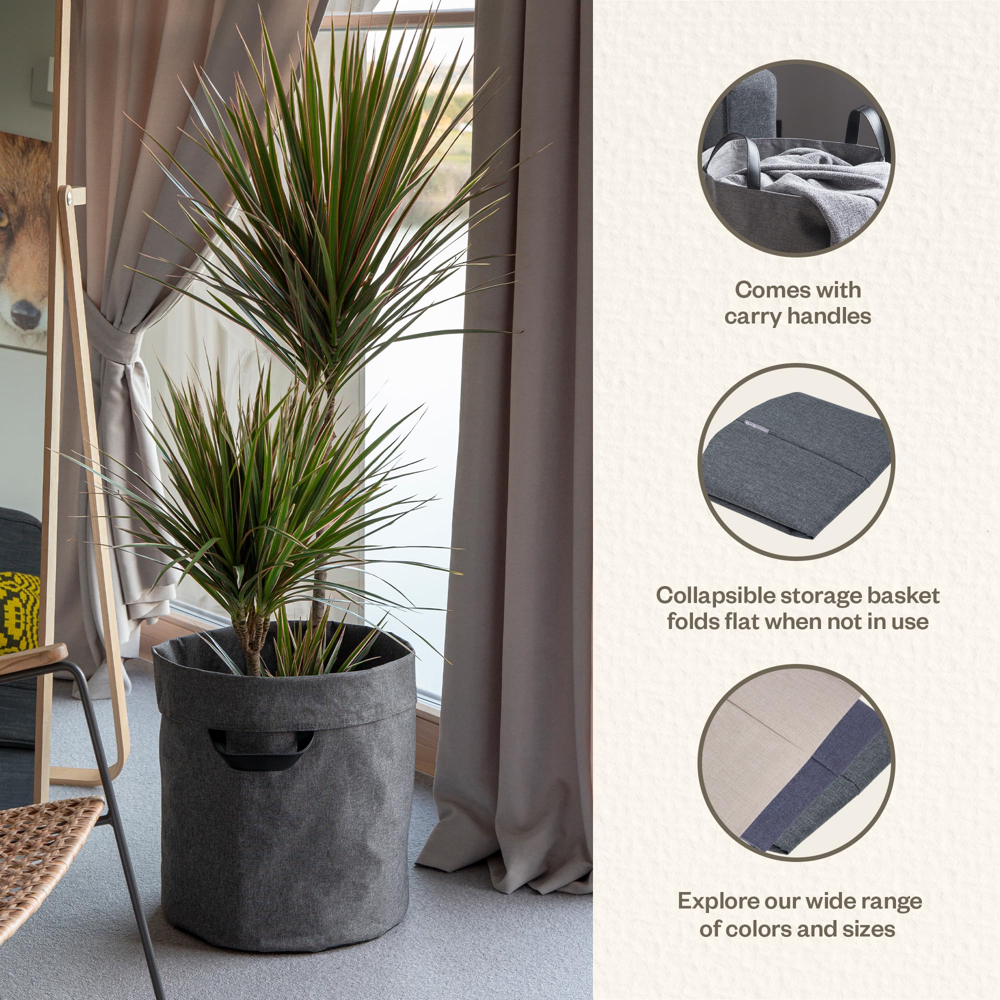 Bigso Soft Floor Storage Bin, Grey, polyester, 40 x 40 x 55 cm