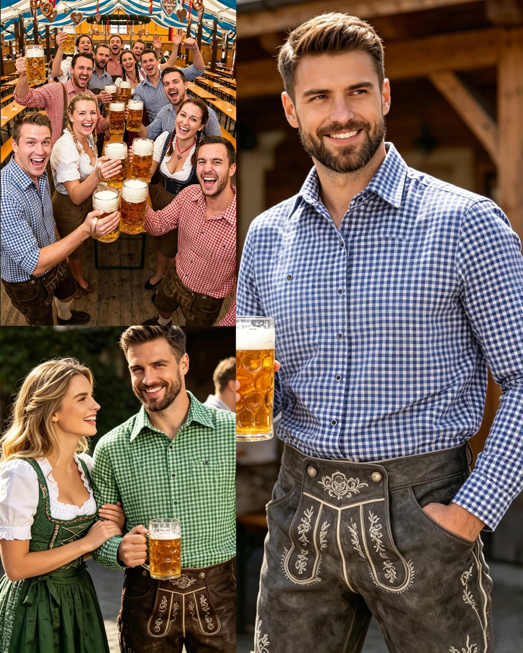 TRIWORKS Trachtenhemd Herren Langarm Kariert – Oktoberfest Hemd mit Tasche, Atmungsaktiv & Pflegeleicht, Herrenhemd für Trachten & Festlichkeiten S-5XL