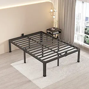 MAF 20 Inch Full Size Bed Frame with Round Corner Legs Mattress Slide Stopper No Box Spring Needed Heavy Duty Metal Platform Bed Frames Under-Bed Storage Space, 3000 LBS Steel Slats Support