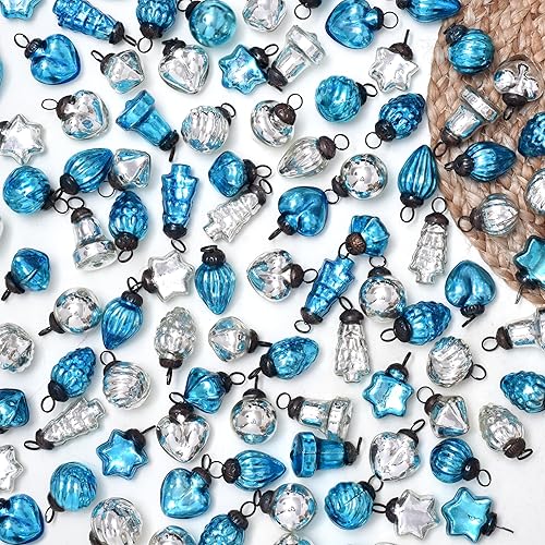 50 adornos de Navidad de plata turquesa - Adornos de Navidad de vidrio - Decoraciones de Navidad de plata turquesa - Adornos de árbol de Navidad -