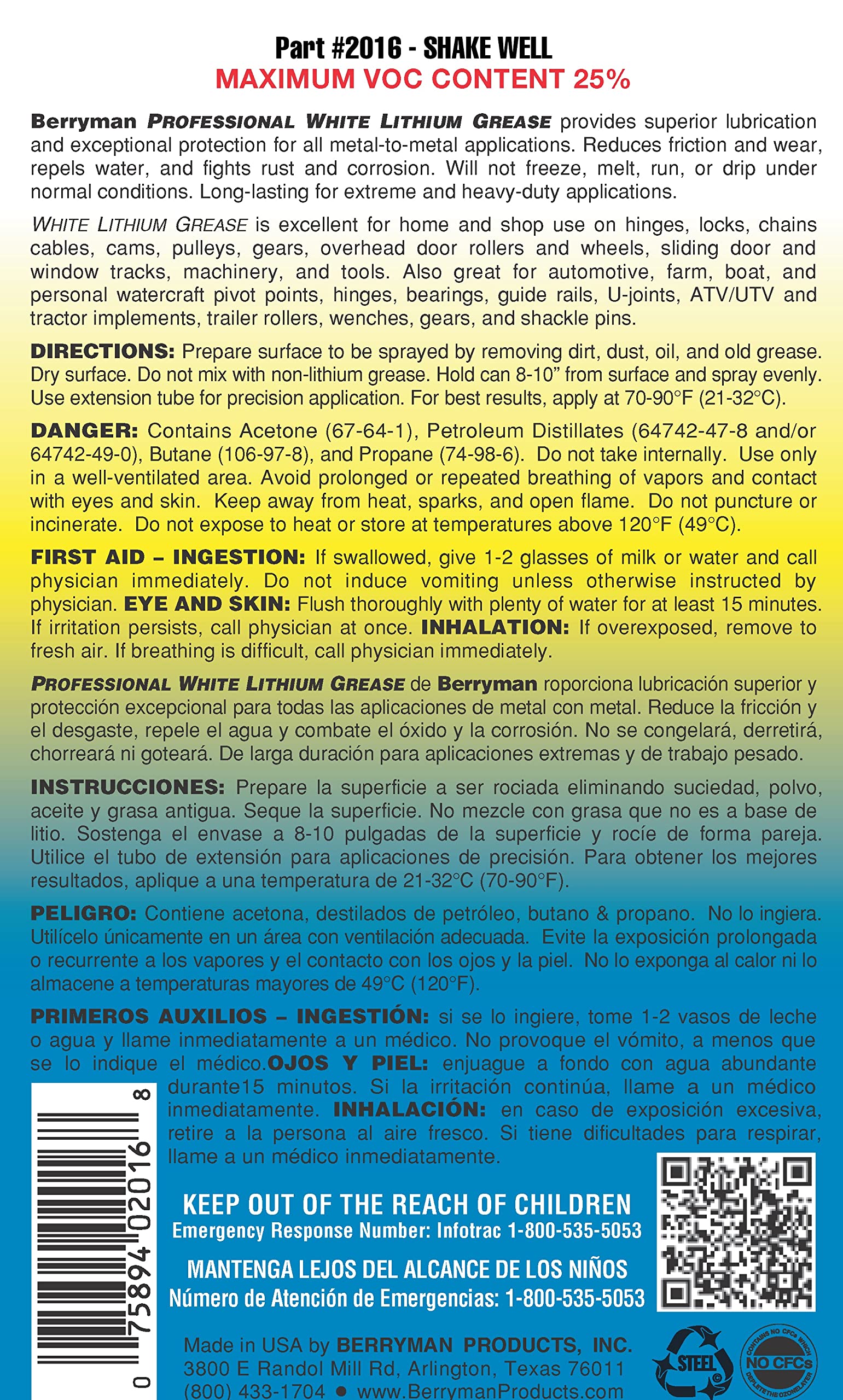 Berryman 2016 Professional White Lithium Grease, 11-Ounce Aerosol