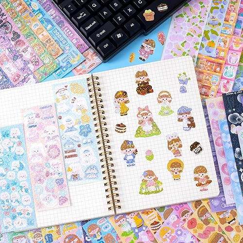 Miniatura 7 de HINZIC 40 hojas de calcomanías kawaii coreanas Deco autoadhesivas de oso, conejo, tigre, gato, calcomanías Kpop para tarjetas fotográficas,