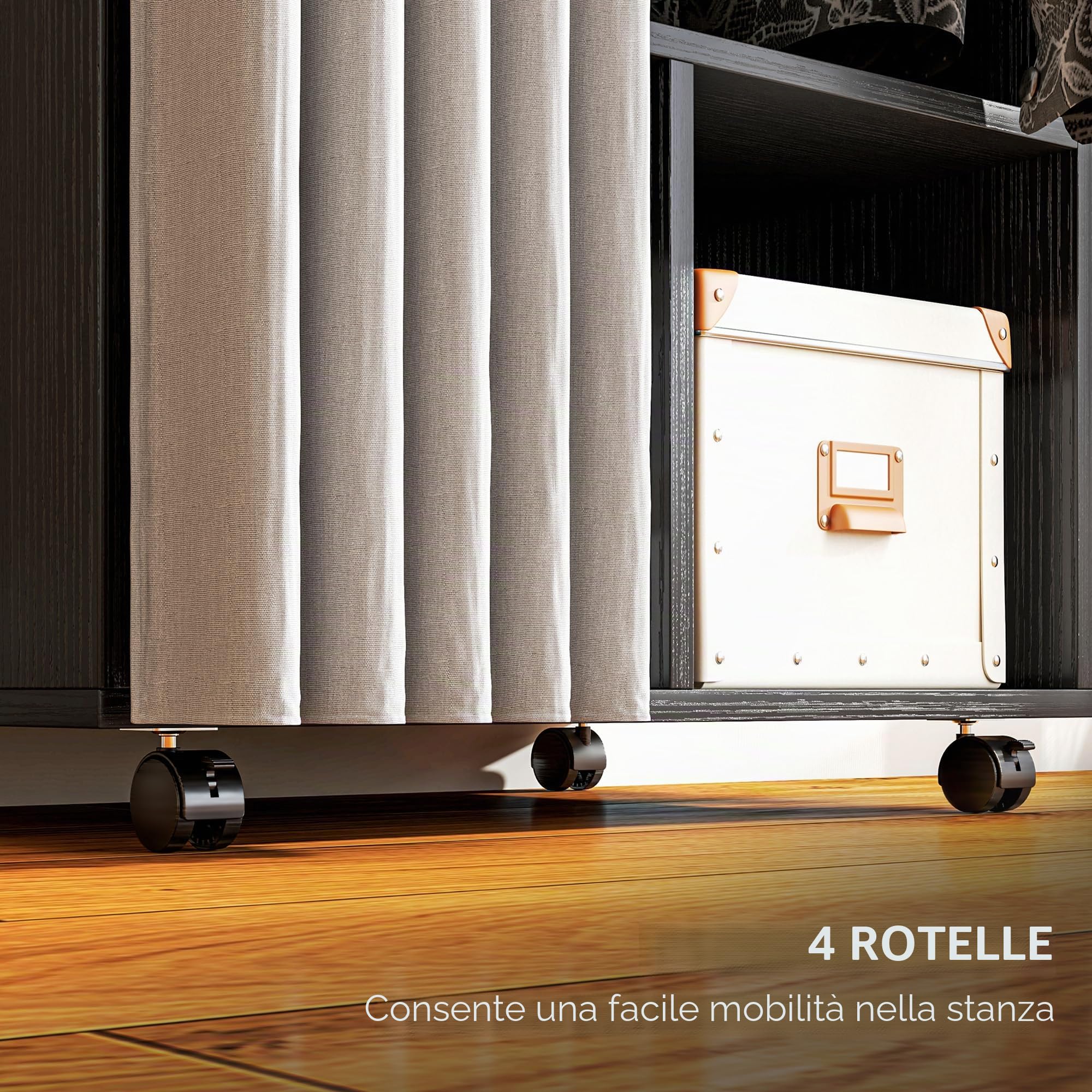 HOMCOM Armadietto guardaroba mobile con tenda armadio a 4 ruote con asta di sospensione e mensole, guardaroba per camera da letto, 60 x 40 x 128 cm, nero
