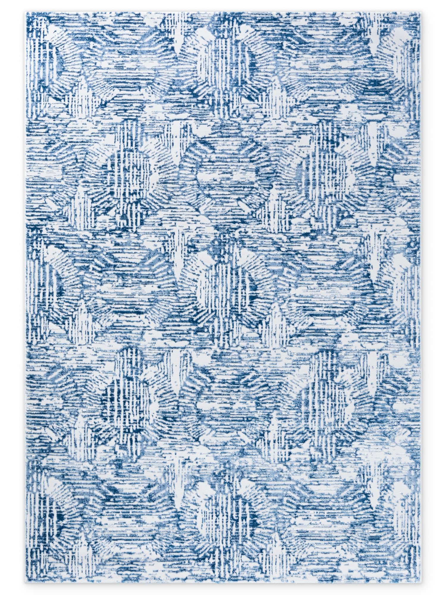 Mazovia Grand Tapis Salon 250x350cm Bleu Géométrique Hampton Motif 3D | Tapis pour Chambre Bureau Salle à Manger Anti-Allergène Chauffage au Sol Facile D'entretien Adapté aux Animaux Poils Courts