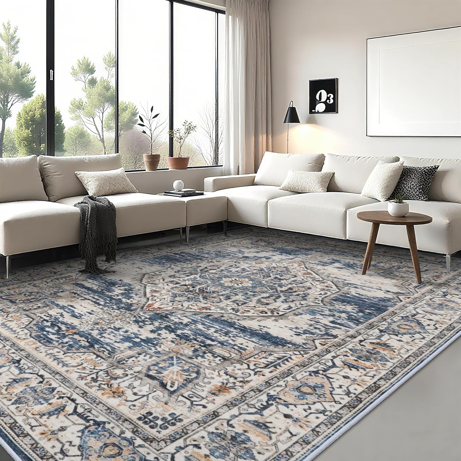 YOUFORTONG 9x12 Area Rug Washable?Large Living Room Area Rugs - Machine Washable Stain Resistant Rug - Soft Low Pile Carpet for Bedroom Dining Room 9'x12' Blue 9' x 12' (Rectangular) Blue