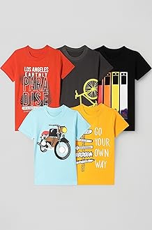 T2F Boy's Cotton Printed Regular Fit T-Shirt(Pack of 5)