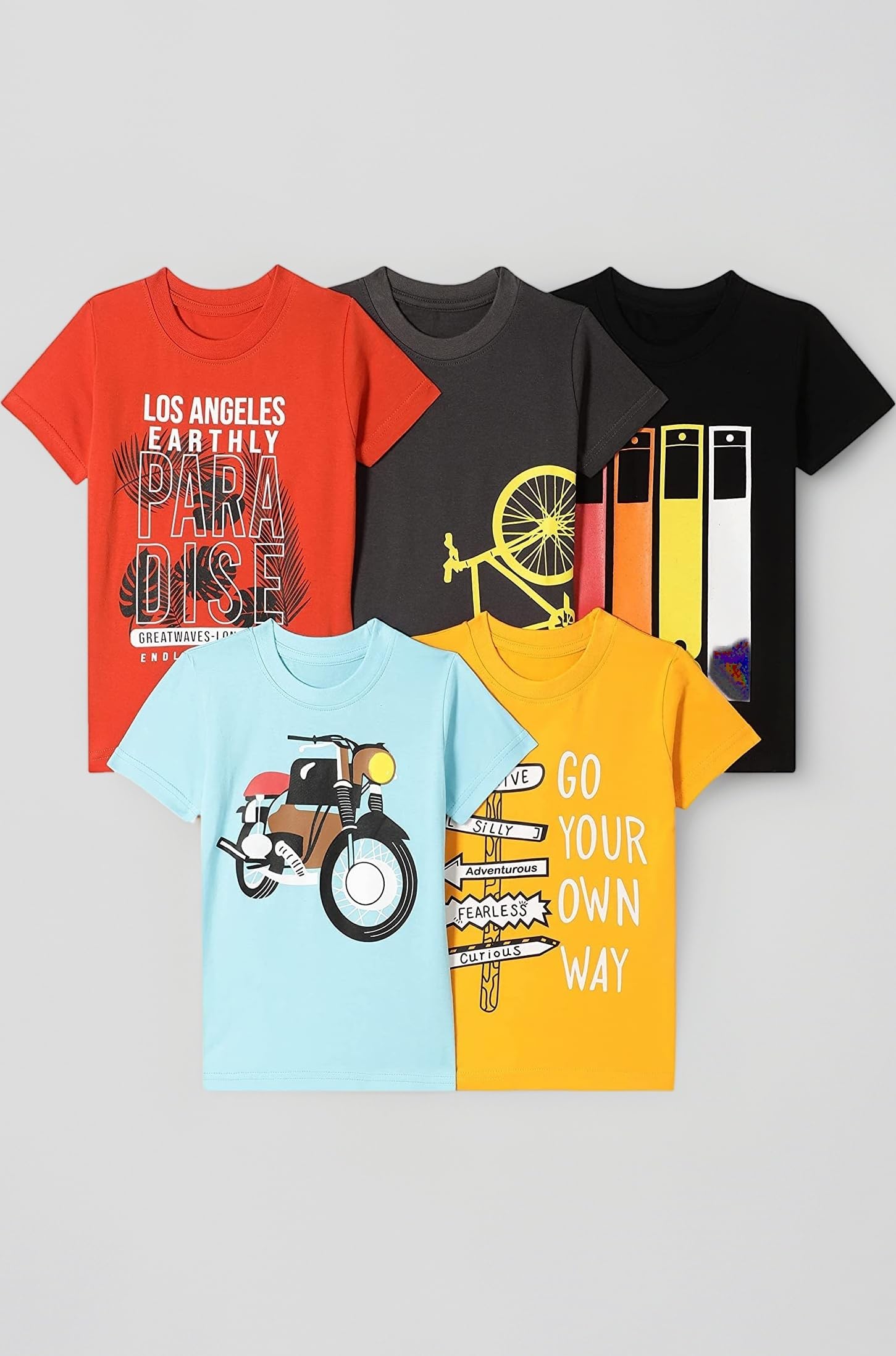 Boy's Cotton Printed Regular Fit T-Shirt(Pack of 5)