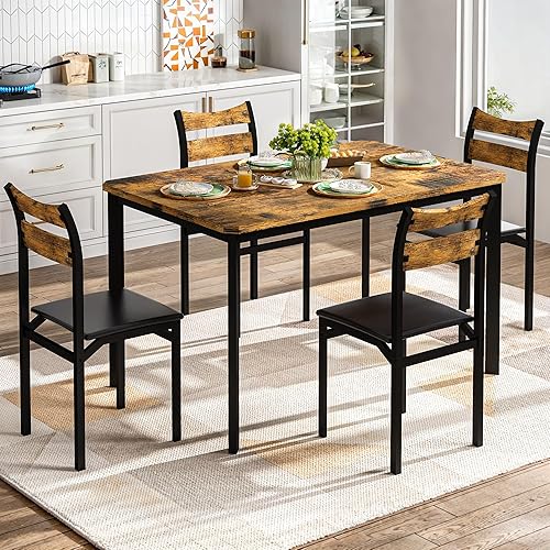 Miniatura 5 de Recaceik Juego de mesa de comedor para 4, juego de mesa de comedor moderno con 4 sillas tapizadas, juego de mesa de cocina rectangular y sillas,