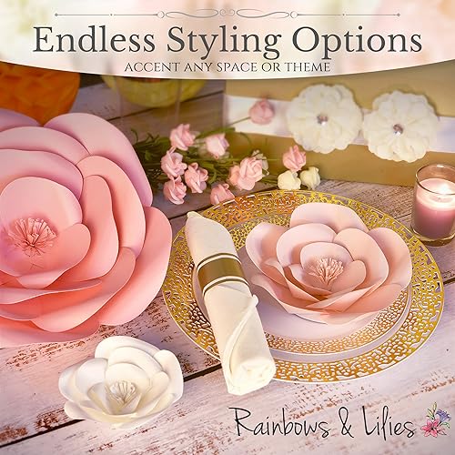 Miniatura 9 de Rainbows & Lilies 15pc Large Paper Flowers Decorations for Wall - Reusable 3D Wall Decor for Girls Room, Nursery & Kids Bedroom - Pink & White