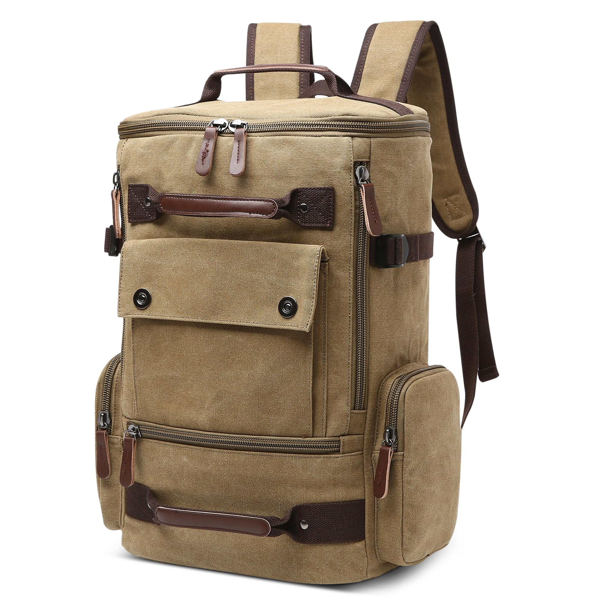 Elegante Vintage Zaino Uomo Grande Borsa da Scuola 17.3 Pollici PC Portatile Borse con Maniglia per Viaggio Escursionismo Quotidiano Università Lavoro All'aperto Tela Uomo Backpack Cachi