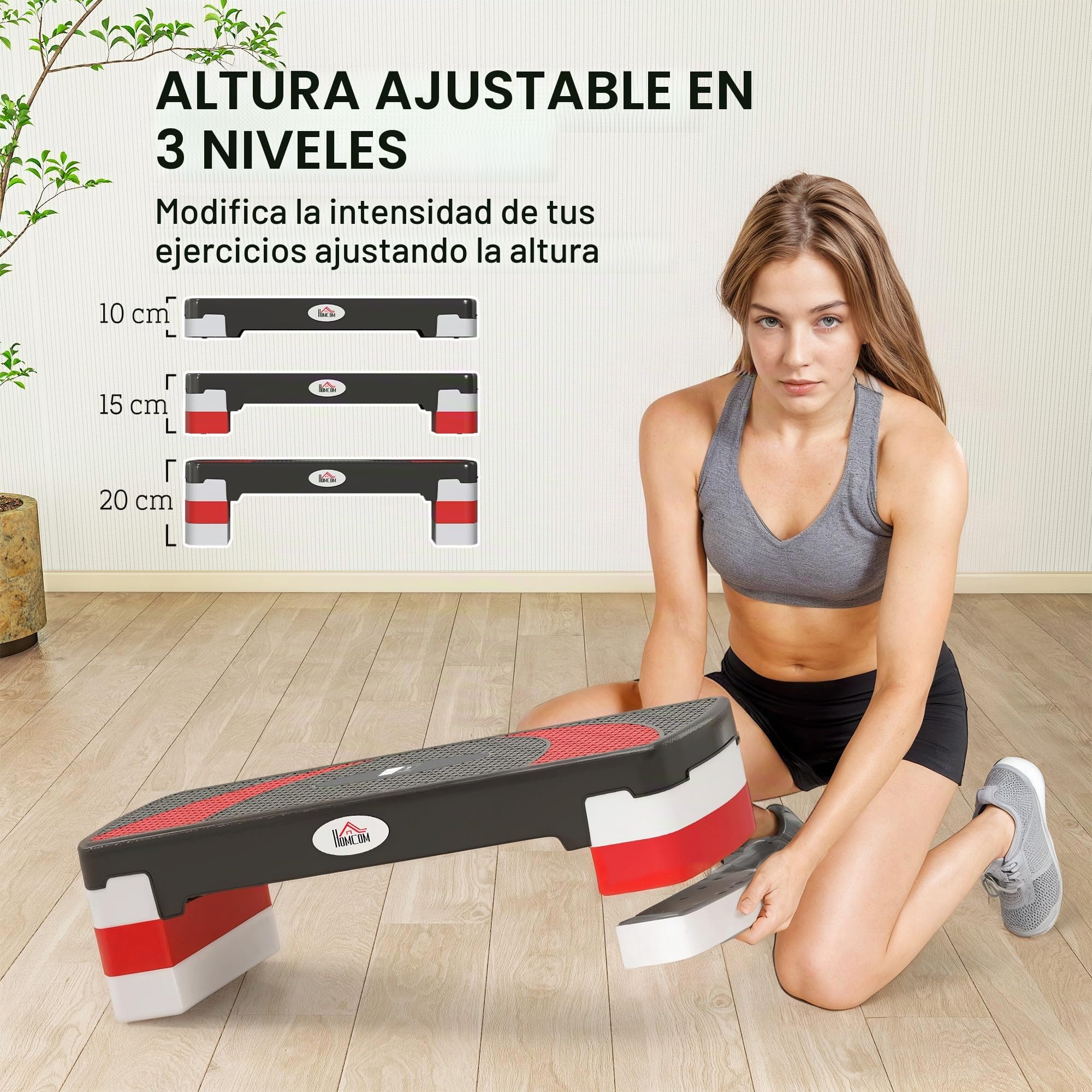 HOMCOM Stepper Fitness Aerobic - Aosom.fr x FFHandball - Altura ajustable 10/15/20 cm superficie antideslizante 80 x 31 x 20 cm