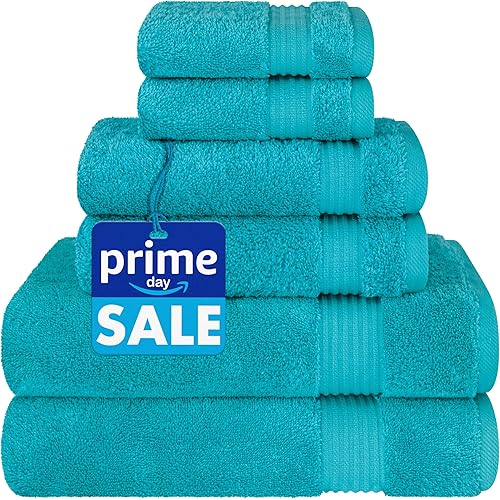 Cotton Paradise 6 Piece Towel Set 100% Cotton Soft Absorbent Turkish Towels for Bathroom 2 Bath Towels 2 Hand Towels 2 Washcloths, Aqua Blue Towel Set