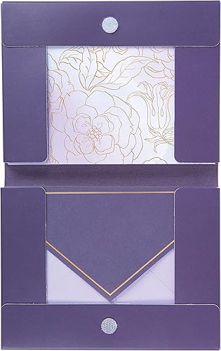 Miniatura 2 de C.R. Gibson CN89-24042 - Juego de tarjetas de felicitación en caja y para todas las ocasiones, 10 tarjetas con 10 sobres, floral dorado y morado
