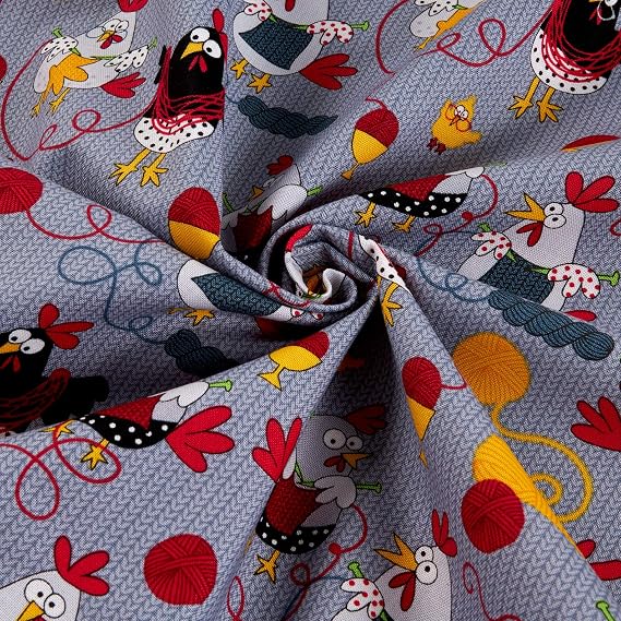 Timeless Treasures Knitting Chickens Grey, Fabric by the Yard