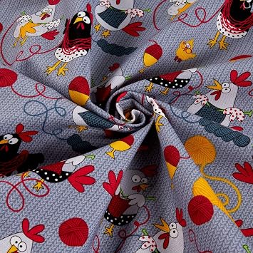 Timeless Treasures Knitting Chickens Grey, Fabric by the Yard