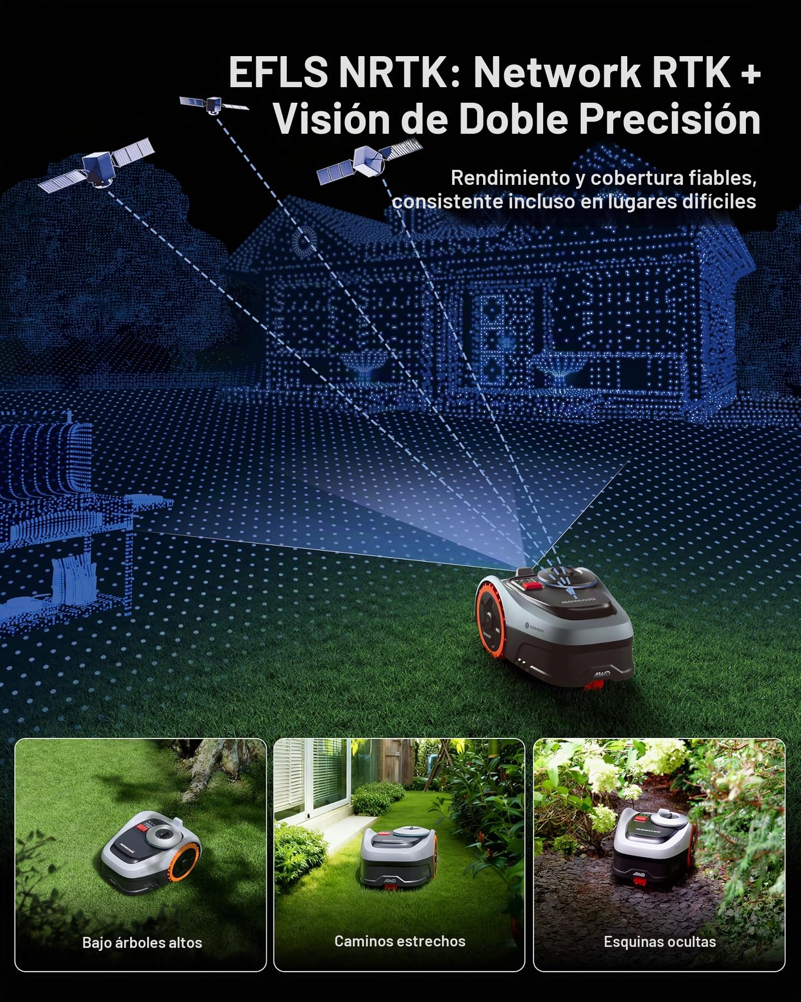 Segway Navimow i205 AWD con Garage S Kit, Robot Cortacésped sin Cable Perimetral, Tracción Integral para Pendientes del 45%, EFLS NRTK+Vision, Rec. 500 m², no se Requiere Antena (Envío por Separado)